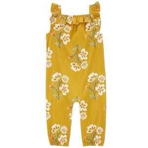 Carters Baby Infant Girl Tank Romper Mustard Yellow Floral Print Ruffle Size 24M